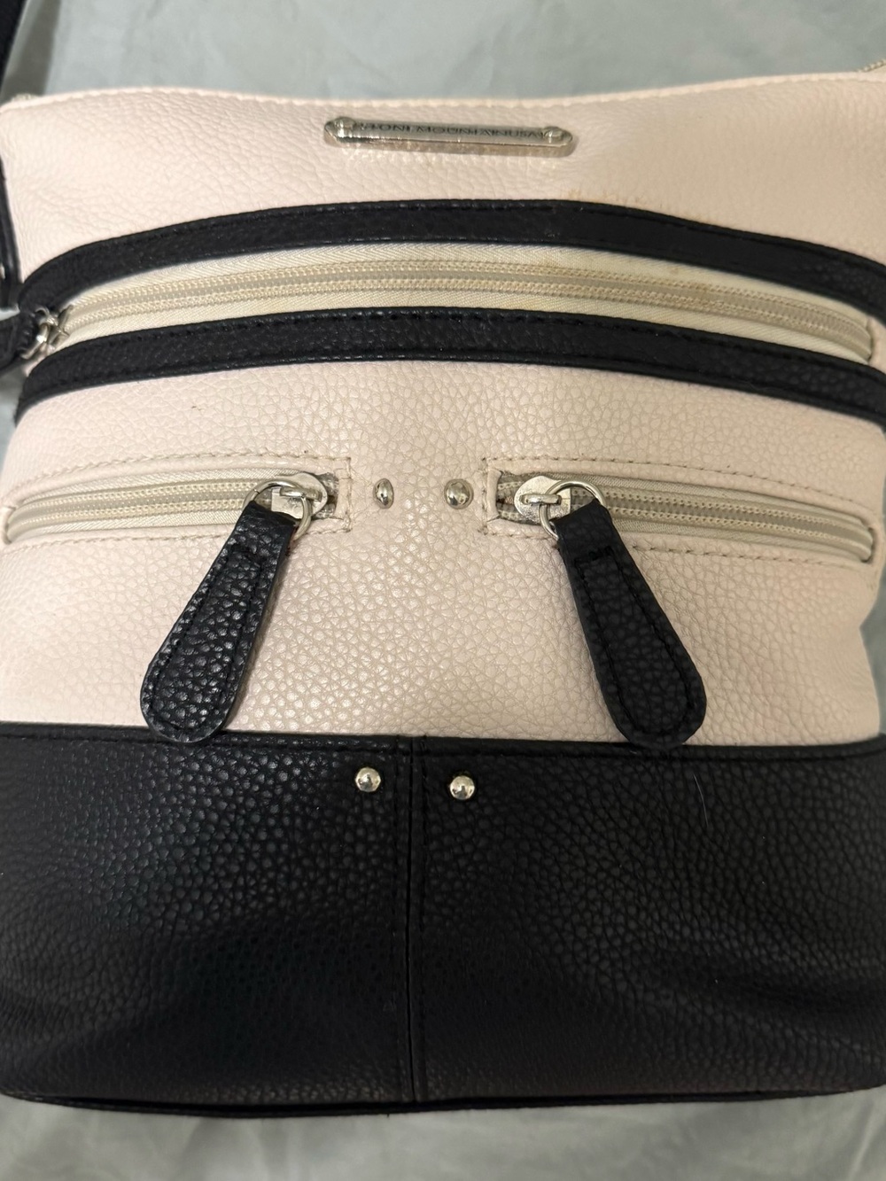 Classic Black and Cream Pebbled Crossbody Bag